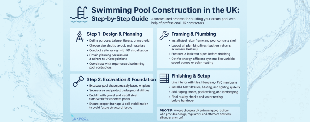 step by step guide by luxpool how the swimming pool construction process work