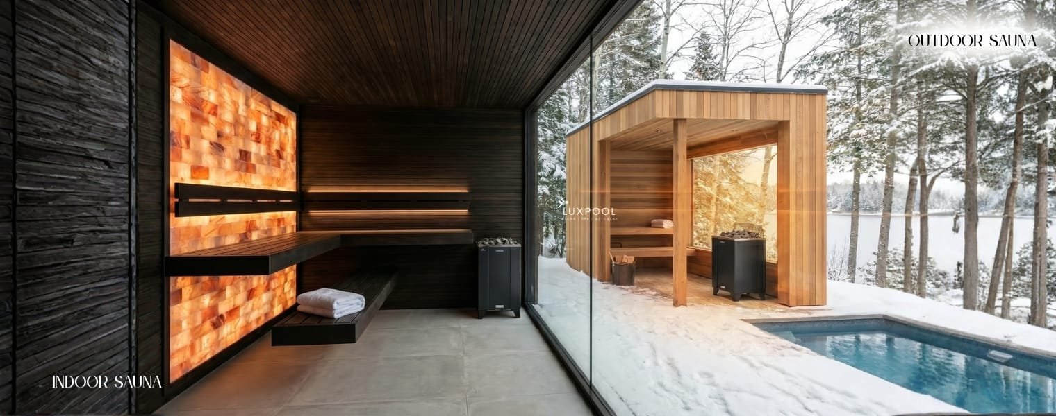 outdoor sauna and indoor sauna by luxpool