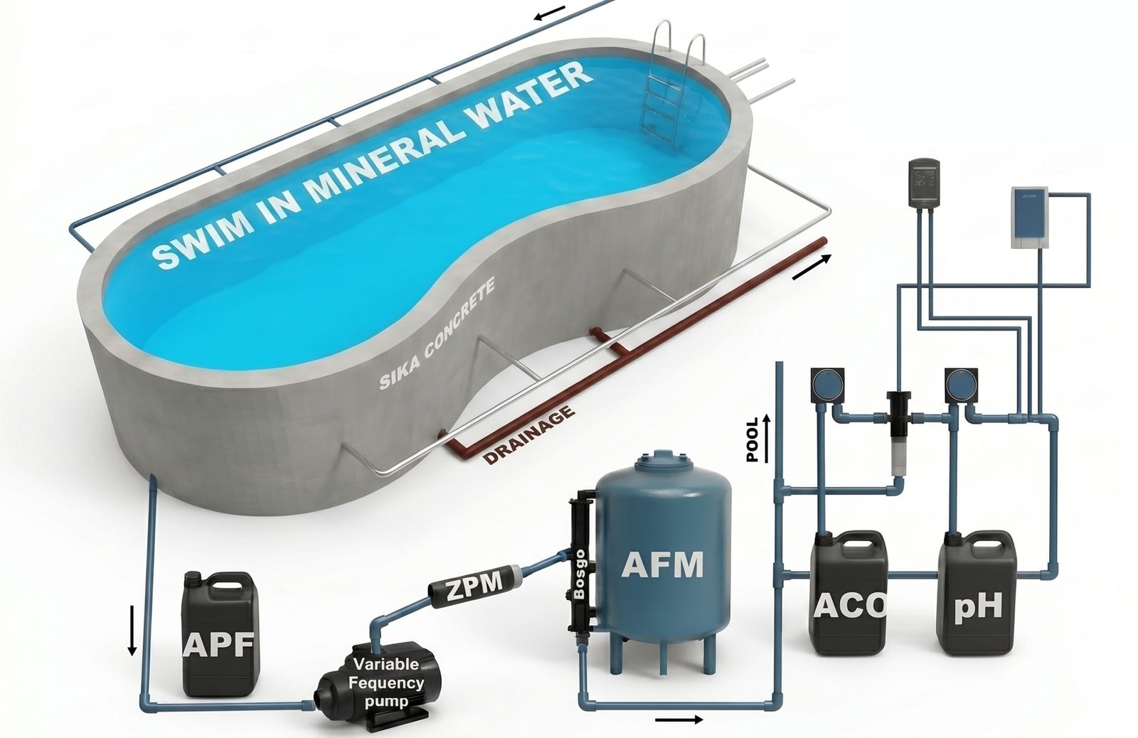 luxpool swim in a mineral water and drinking water by new pool system