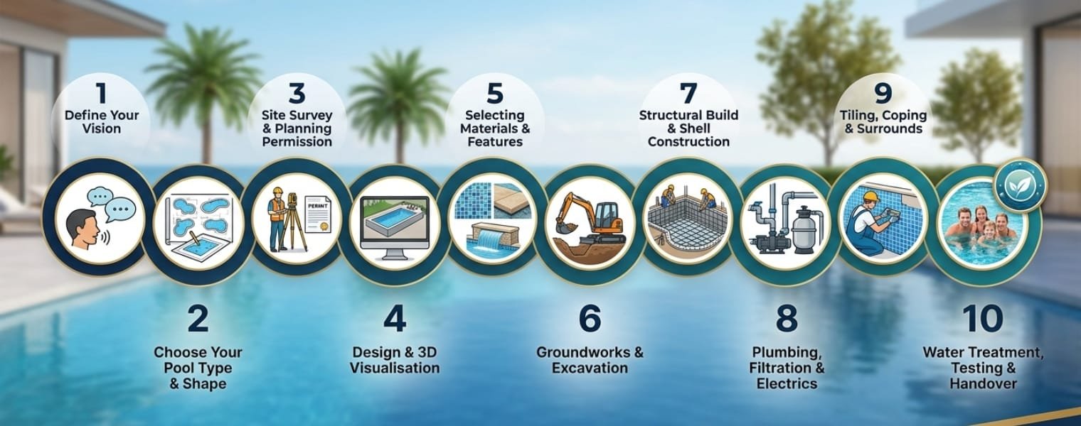 complete step by step process involve in swimming pool build